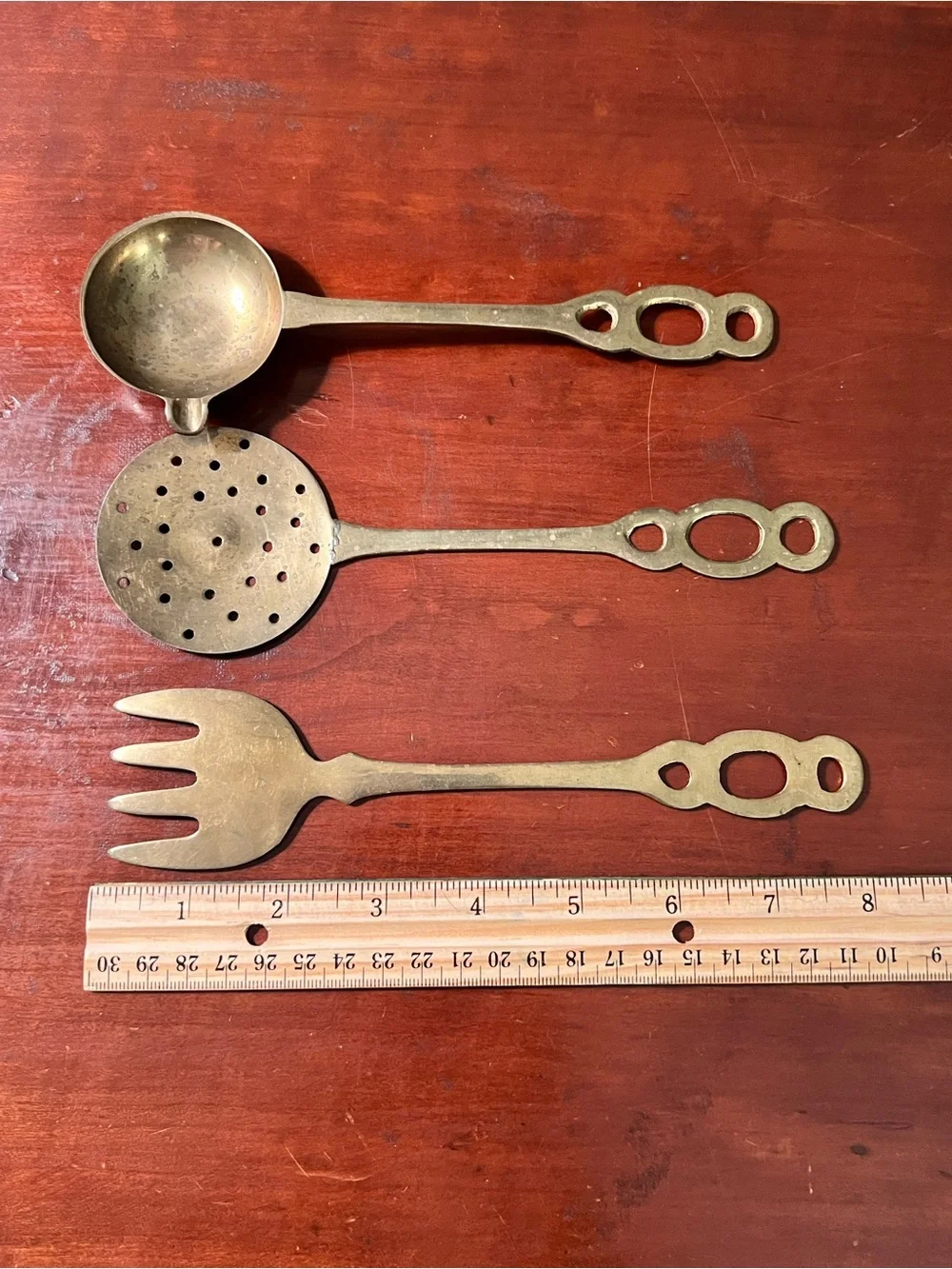 Vintage Brass Kitchen Serving Utensils - Set of 3